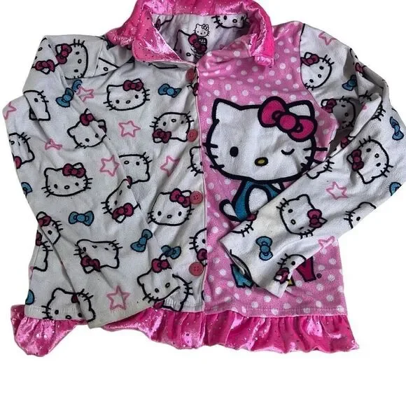 Sanrio Girl's White Pink Hello Kitty Flame Resistant Pajama Top Size M 7/8 - Picture 2 of 9